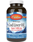 Carlson - Cod Liver Oil Gems, Super 1000 mg, 250 mg Omega-3s + Vitamins A & D3, Wild-Caught Norwegian Arctic Cod-Liver Oil, Sustainably Sourced Nordic Fish Oil Capsules, 250 Softgels