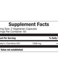 Vitamorph Carnitine 1500 - Acetyl L-Carnitine 1500mg - 120 Vegetarian Capsules