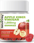 Nature's Key Apple Cider Vinegar Gummies -1000mg 60 Count, for Weight Loss, Digestion, Natural Detox & Cleanse | Vegan, Non-GMO, Gluten Free| with Folic Acid Vitamin B6 B12 Beetroot Pomegranate