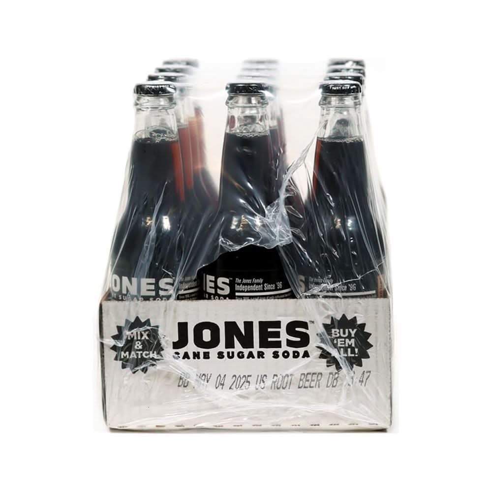 Jones Soda Co Root Beer Soda Flavor  100 Cane Sugar Soda  Craft Soda Pop  Soda Soft Drinks  12 Oz Glass Bottle Soda  12 Pack Soda