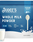 Judee's Whole Milk Powder 5 lb - 100% Non-GMO, rBST Hormone-Free, Gluten-Free & Nut-Free - Pantry Staple, Baking Ready, Great for Travel and Reconstituting - Made in USA