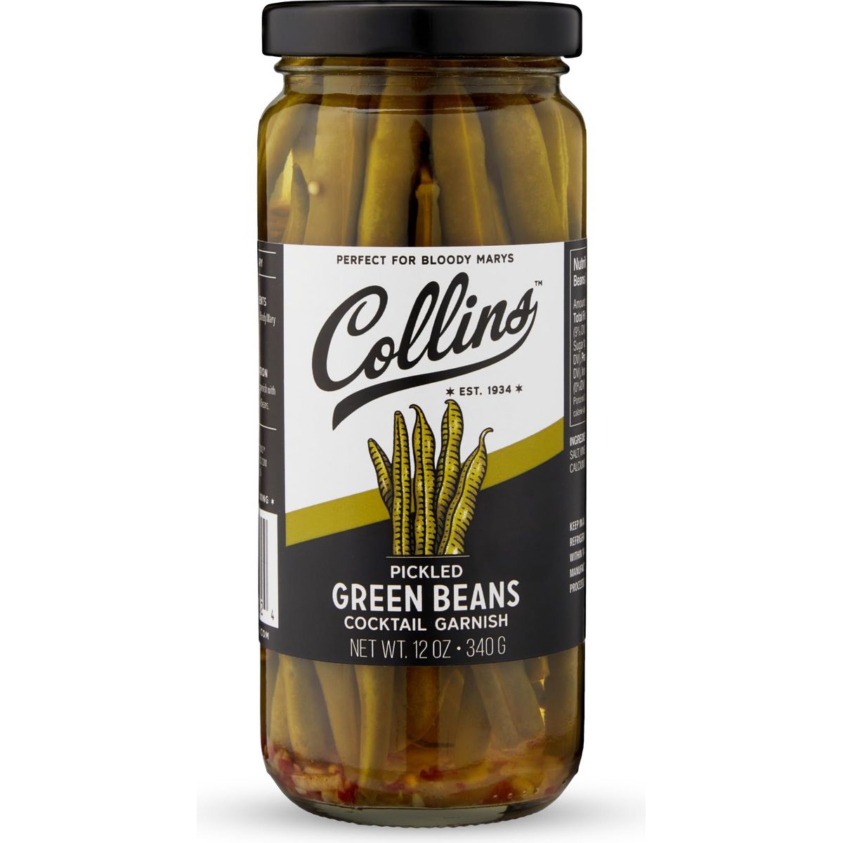 Collins Gourmet Pickled Green Beans for Cocktails  Premium Condiment Garnish for Cocktails Bloody Mary Condiments or Salads 12oz