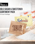 Sugar & Sweetener Assortment Packets Packaged by Bools, Sugar Packets, Splenda, Brown Sugar, Plus Bools Wooden Coffee Stirrers (300 Pack) Sugar Packets for Home, Office, Coffee, Bar, Gift