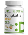 Tongkat Ali Extract 300:1 400mg & Maca Root 400mg | 300 Capsules, Ultra Strength Longjack (Eurycoma Longifolia) + Peru Maca - Non-GMO, Herbal Supplement for Men Health, Performance, & Energy