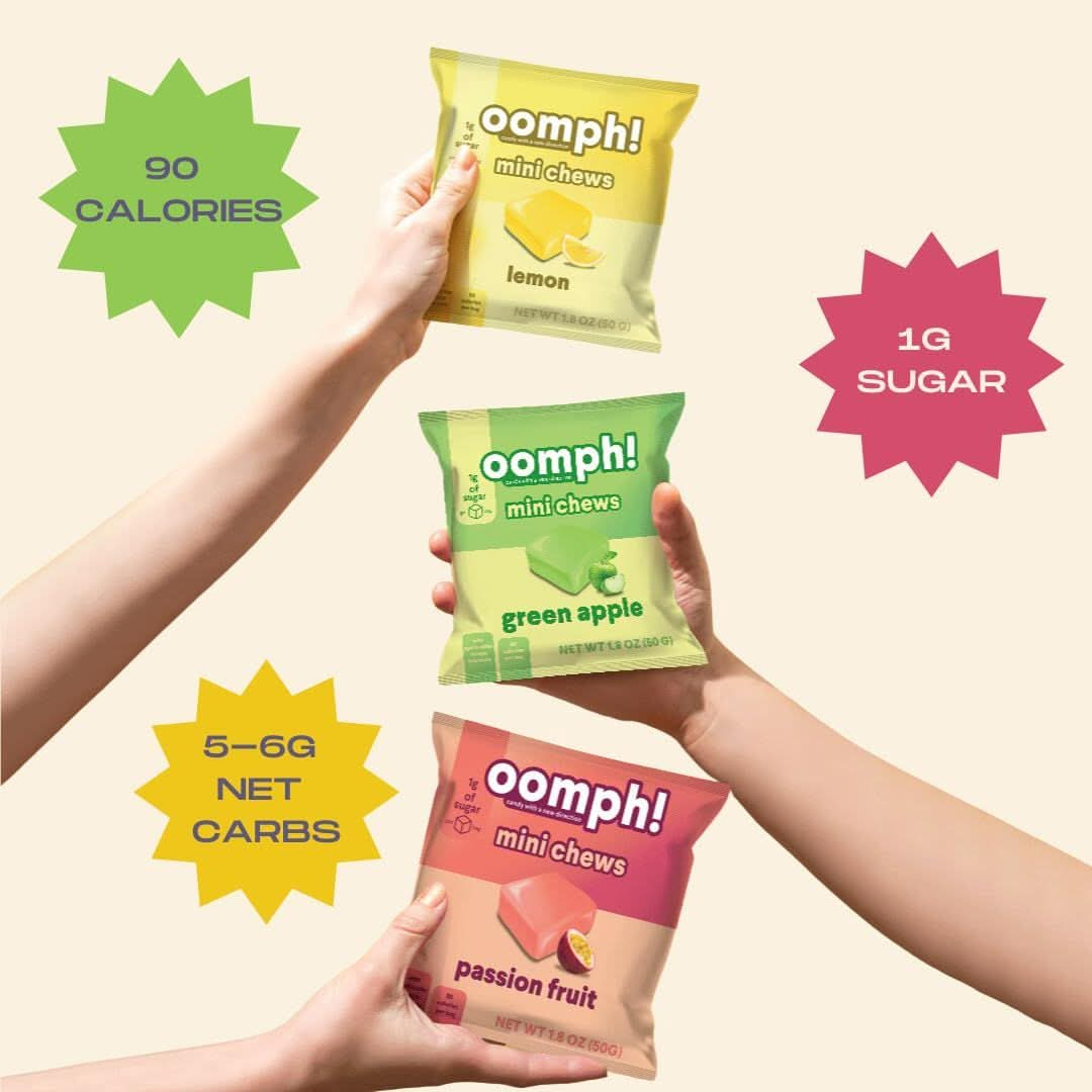 Oomph Sweets Mini Chews Low Sugar Fruit Snack  Low Calorie High Fiber Taffy Keto Vegan Healthy Candy for Kids  Adults 6 Variety Packs