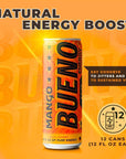 Bueno Energy Drink Mango Flavor - 12oz Made With Real Cane Sugar - 12 Pack