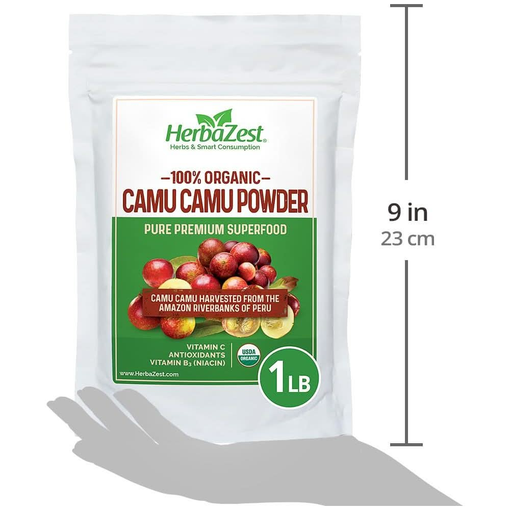 HerbaZest Camu Camu Powder Organic  1 Full LB  USDA Certified Vegan  Gluten Free Superfood  Perfect for Smoothies Juices  More