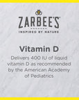 Zarbee's Vitamin D Drops for Infants, 400IU (10mcg) Baby & Toddler Liquid Supplement, Newborn & Up, Dropper Syringe Included, 0.47 Fl Oz