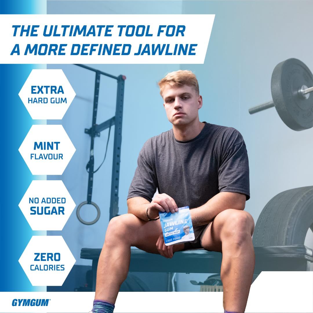 Gymgum Jawline Gum  Hard Chewing Gum For Jaw Strength  Train Your Facial Features  Mewing Jaw Gum  Ultimate Jawline Exerciser  0 Calories  Sugar Free Hard Gum Arctic Mint 40 Count