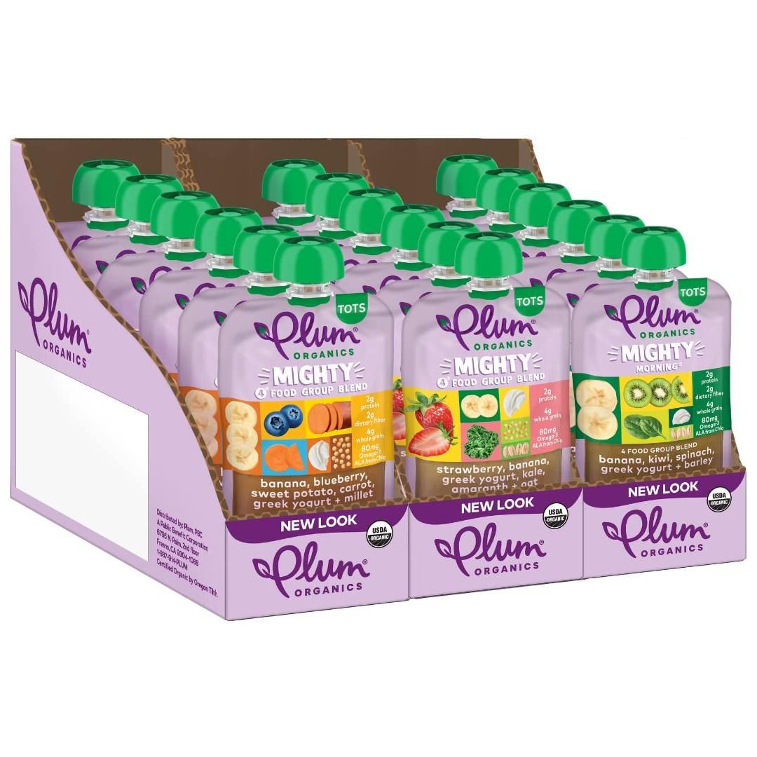 Plum Organics Mighty Food Group Blend Organic Baby Food Meals [12+ Months] Variety Pack 4 Ounce Pouch (Pack Of 18) Packaging May Vary