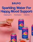 Baloo Sparkling Water Grapefruit Mint MoodBoosting Sparkling Water w Nootropics Adaptogens  Vitamins Packaging May Vary 12 Ounce Cans Pack of 12  NO Artificial Sweeteners Low Calories  Low Sugar Kosher Certified