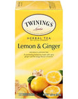 Twinings Lemon  Ginger Individually Wrapped Herbal Tea Bags 25 Count Pack of 1 Spicy Ginger Lemon Peel and Lemongrass with eRaiyan Sticker