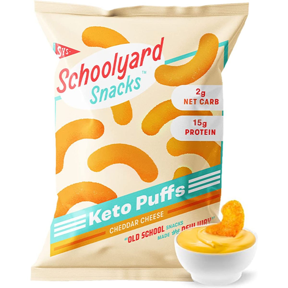 Schoolyard Snacks  Keto Chips Low Carb Low Sugar  Healthy Protein Snacks Gluten Free  15g Protein Low Calories  Satisfy Cravings  High Protein Puff Snacks  Cheddar Cheese Flavor  12 Bags