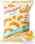 Schoolyard Snacks  Keto Chips Low Carb Low Sugar  Healthy Protein Snacks Gluten Free  15g Protein Low Calories  Satisfy Cravings  High Protein Puff Snacks  Cheddar Cheese Flavor  12 Bags