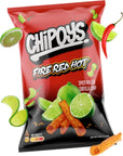 Chipoys Fiery Spicy Tortilla Chips, Crunchy Fire Red Hot Pepper Snacks, Flaming Jalapeno Lime Chips, Gluten-Free, Protein Chip, 4 oz Bags, Pack of 8