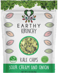 Earthy Krunchy Snacks Kale Chips - Sour Cream and Onion Flavor - Organic High Protein Snack - Crunchy Kale with No Sugar or Preservatives - Dehydrated Kale Chips - Gluten-Free Snacks - Vegan Chips