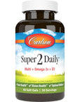 Carlson - Super 2 Daily, Multi + Omega-3s + Lutein + D3, Heart & Vision Health, Optimal Wellness, Daily Multivitamin with Omega-3s and Lutein, 60 Softgels