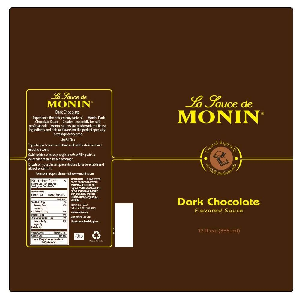 Monin  Gourmet Dark Chocolate Sauce Velvety and Rich Great for Desserts Coffee and Snacks GlutenFree NonGMO 64 Ounce