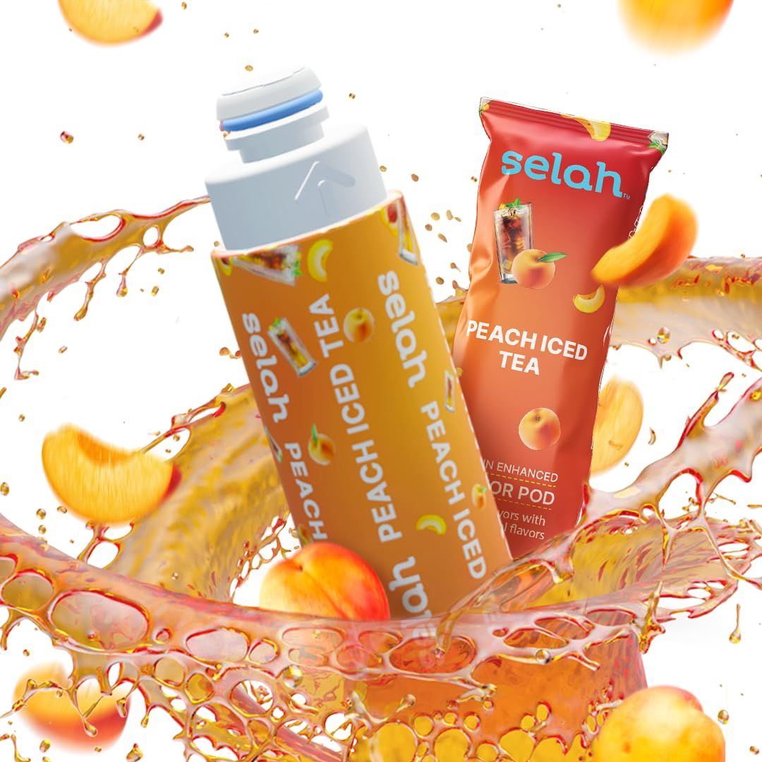 Selah Flavor Pods  Water Enhancer Refill Pods for Selah Water Bottle  Fruit punch Watermelon Green Apple Strawberry Lemonade Peach Pineapple Lemon Orange Sport Watermelon Sport Berry Energy  Flavored Five Pack Of Refill Pods Peach Iced Tea