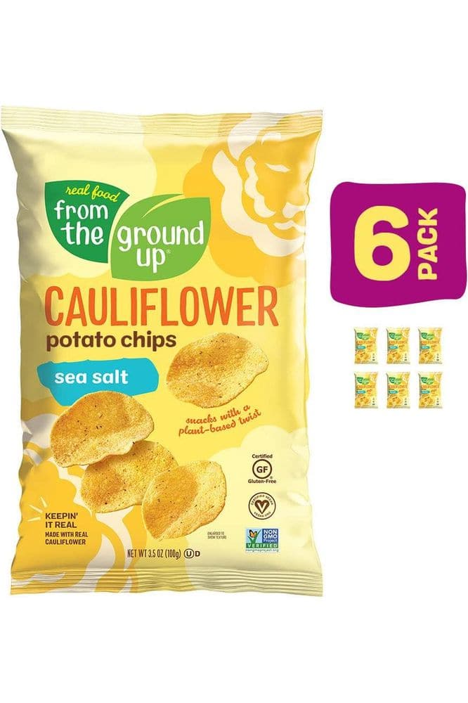 Real Food From The Ground Up Cauliflower Chips - 6 Pack Snack Bags (Sea Salt, 6 Pack)