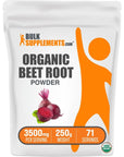 BULKSUPPLEMENTS.COM Organic Beet Root Powder - Beet Powder Organic, Beetroot Supplement - Supplementation, Pack of 1 - Vegan & Gluten Free, 3500mg per Serving, 250g (8.8 oz)