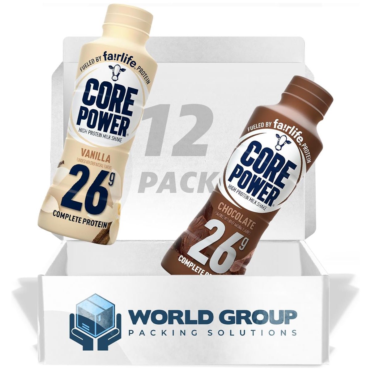 Fairlife Core Power 26g Protein Milk Shakes Variety Pack Vanilla and Chocolate Flavor Ready To Drink for Workout Recovery 14oz Pack of 12 By World Group Packing Solutions