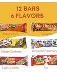 Breakfast Cereal Bars Variety Pack  12 Cereal Treat Bars  Individually Wrapped Granola Bars  Cheerios Lucky Charms Cinnamon Toast Crunch Golden Grahams Peanut Butter Puffs Trix Snack Bar Treats