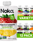 Noka Superfood Fruit Smoothie Pouches Variety Pack, Healthy Snacks with Flax Seed, Prebiotic Fiber and Plant Protein, Vegan and Gluten Free, Organic Squeeze Pouch, 4.22 oz, 12 Count