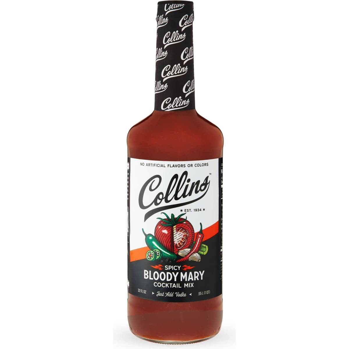 Collins Spicy Bloody Mary Mix Made With Tomato Garlic Worcestershire Horseradish Cayenne and Other Spices Brunch Cocktail Recipe Bartender Mixer Drinking Gifts Home Cocktail bar 32 fl oz