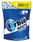 ORBIT Gum WHITE Peppermint Sugar Free Chewing Gum 85 Ounces Resealable Bag 120 Pieces 8 Pack