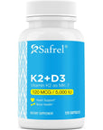 Safrel Vitamin K2 (MK7) 120 MCG and D3 5000 IU Supplement per Capsule, Supports Calcium Absorption for Bone, Immune and Heart Health, Easy to Swallow K2 and D3, Non-GMO, 120 Count