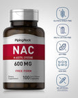 Piping Rock NAC Supplement N-Acetyl Cysteine | 600mg | 100 Capsules | Free Form | Non-GMO, Gluten Free Supplement