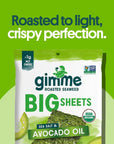 gimMe  Sea Salt  Avocado Oil  Big Sheets  Organic Roasted Seaweed Sheets  Keto Vegan Gluten Free Healthy OnTheGo Snack for Kids  Adults  92oz  Pack of 10