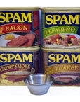 Spam Variety 4 Pack Bacon Hickory Smoke Jalapeno Turkey Bundle with Two Stainless Steel Cups