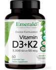 Emerald Labs Vitamin D3+K2 5,000 IU's - Daily Supplement for Heart, Bone, Teeth, Immune Health, and Overall Support - 60 Vegetable Capsules