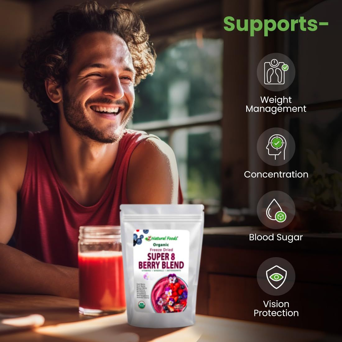 Z Natural Foods Super 8 Berry Blend Organic FreezeDried Delicious Fruit Powder for Overall Well Being Add to Your Smoothies Yogurt Cereal and Recipes NonGMO Vegan GlutenFree 1 lb