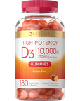 Carlyle Vitamin D3 Gummies | 10,000 iu | 180 Count | Vegetarian, Non-GMO, and Gluten Free Formula | High Potency Vitamin D Supplement | Natural Peach Flavored Gummies