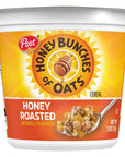 Post Honey Bunches of Oats Honey Roasted, Portable Cereal Cups To Go, Whole Grain, Low Fat Breakfast Cereal, 2.1 Ounce (Pack of 12) Cups