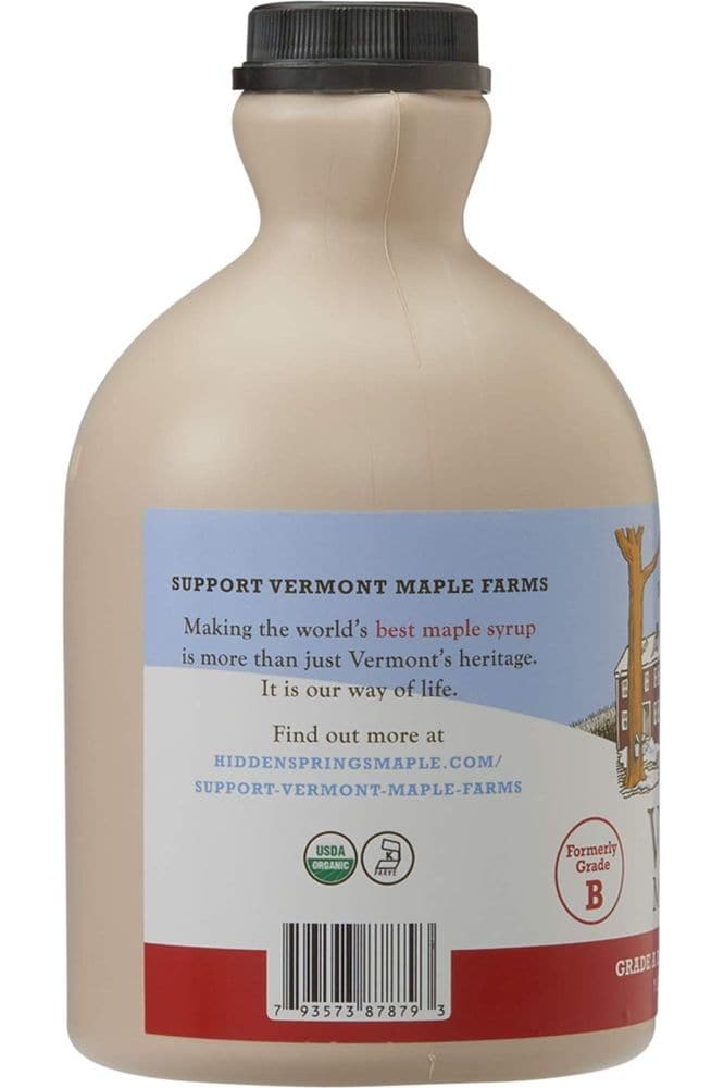 Hidden Springs Maple Organic Vermont Maple Syrup, Grade A Dark Robust (Formerly Grade B), 32 Ounce, 1 Quart, Family Farms, BPA-free Jug