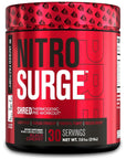 Jacked Factory NITROSURGE Shred Pre Workout Supplement - Energy Booster, Instant Strength Gains, Sharp Focus, Powerful Pumps - Nitric Oxide Booster & PreWorkout Powder - 30Sv, Lemon Lime