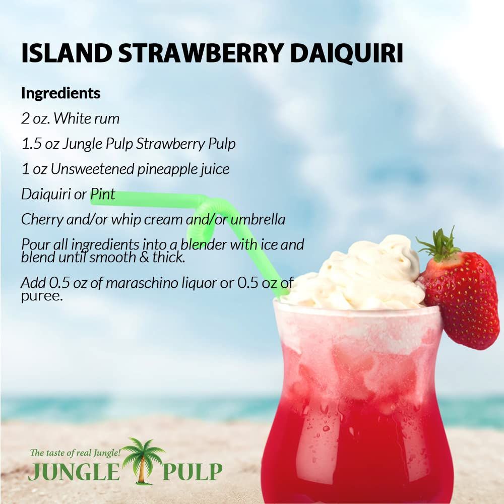 Jungle Pulp Strawberry Puree Costa Rica Blend Topping Flavoring Better than Syrup Mix for Cocktails Smoothies Daiquiri Margarita Tea Desserts Ice Cream and Juice 338oz1 Liter