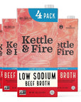 Low Sodium Beef Broth - Pack of 4 - Organic Cooking Stock, Real Bones Not Powder,Grass Fed, Protein, Keto, Paleo, GF, Whole 30 Diet Friendly, Natural Soup Base, 32 oz Liquid Cases