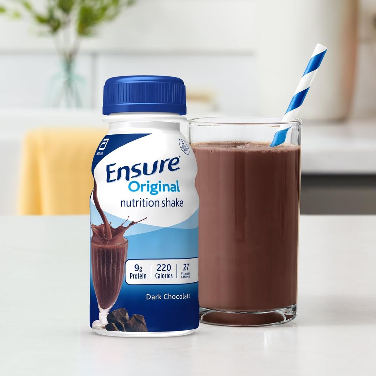 Ensure Original Dark Chocolate Nutrition Shake  Meal Replacement Shake  24 Pack Plastic Bottle Liquid