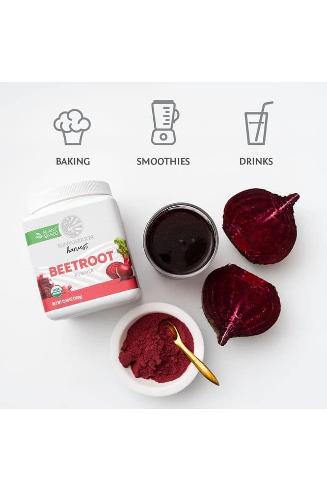 Sunwarrior Beet Root Powder Nitric Oxide Increase Stamina Blood and Flow Circulation Natural Non-GMO Keto Vegan Superfood for Smoothies Acai Pudding Baking 360g sq tub (90 Servings) Organic Harvest