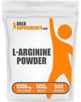 BULKSUPPLEMENTS.COM L-Arginine Powder - L-Arginine Base, Arginine 1000mg, Arginine Supplement - Nitric Oxide Powder, Nitrous Oxide Supplement - Gluten Free, 1000mg per Serving, 500g (1.1 lbs)