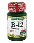 Nature's Bounty B-12 5000 mcg Supplement Quick Dissolve Natural Cherry Flavor - 40 Tablets, Pack of 2