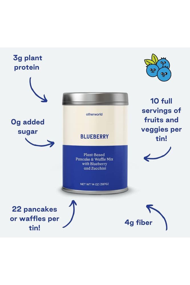 Otherworld Plant-Based Original Pancake &amp; Waffle Mix with Blueberry and Zucchini - Superfoods, 3g Plant Protein, 4g Fiber, Vegan, Dairy Free, 0g Added Sugar, Non-GMO, 14 Oz (Pack of 3) (Blueberry)