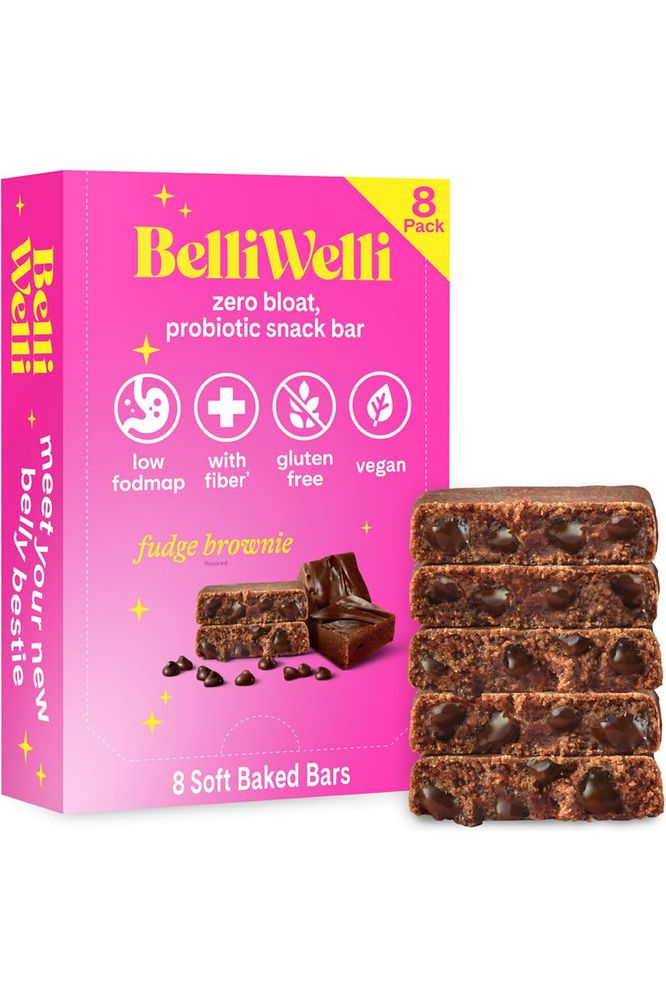 Belliwelli Soft Baked Probiotic Snack Bar  GlutenFree DairyFree Vegan  LowFODMAP  Fudge Brownie 8 Pack