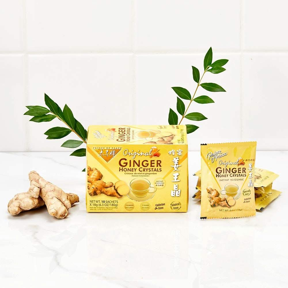 Prince of Peace Instant Ginger Honey Crystals 10 Sachets  Instant Hot or Cold Beverage  Easy to Brew Ginger and Honey Crystals