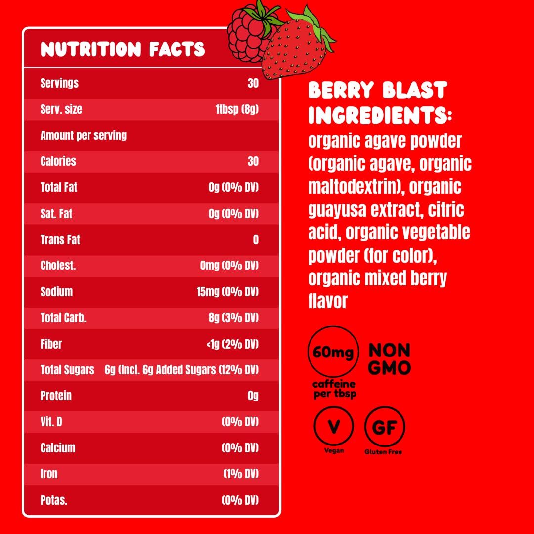 Energy Tea Powder  High Caffeine  Energy Drink Instant Mix  Nutrient Dense Guayusa Tea from the Amazon Jungle Cousin of Yerba Mate  Organic Pre Workout  Sustainable Mood Boosting Natural Energy Berry Blast